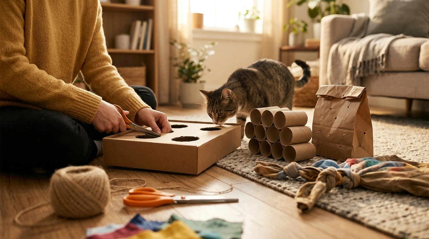 5 Easy DIY Cat Enrichment Ideas Using Household Items